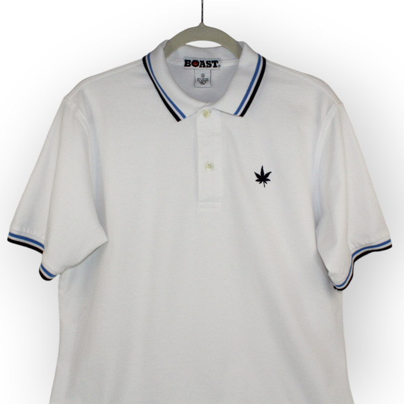 BOAST (M) Tipped Pique Polo White-Navy-Carolina Blue Cotton~Spandex Tennis - Picture 6 of 11